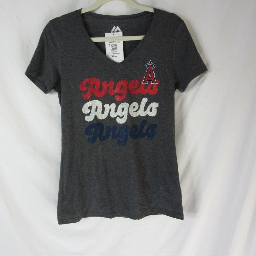 L.A. Angels MLB Team Baseball T Shirt Charcoal Gray Logo Women's Size Small NWT